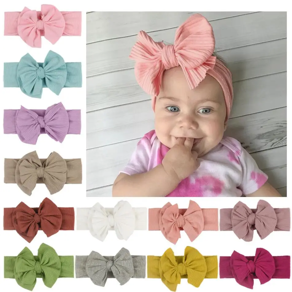 

12Pcs/lot,Wholesale Baby hair Bow Headband Elastic Hair Bands For Solid Color Baby Girl Hair Accessories Infant Headwrap