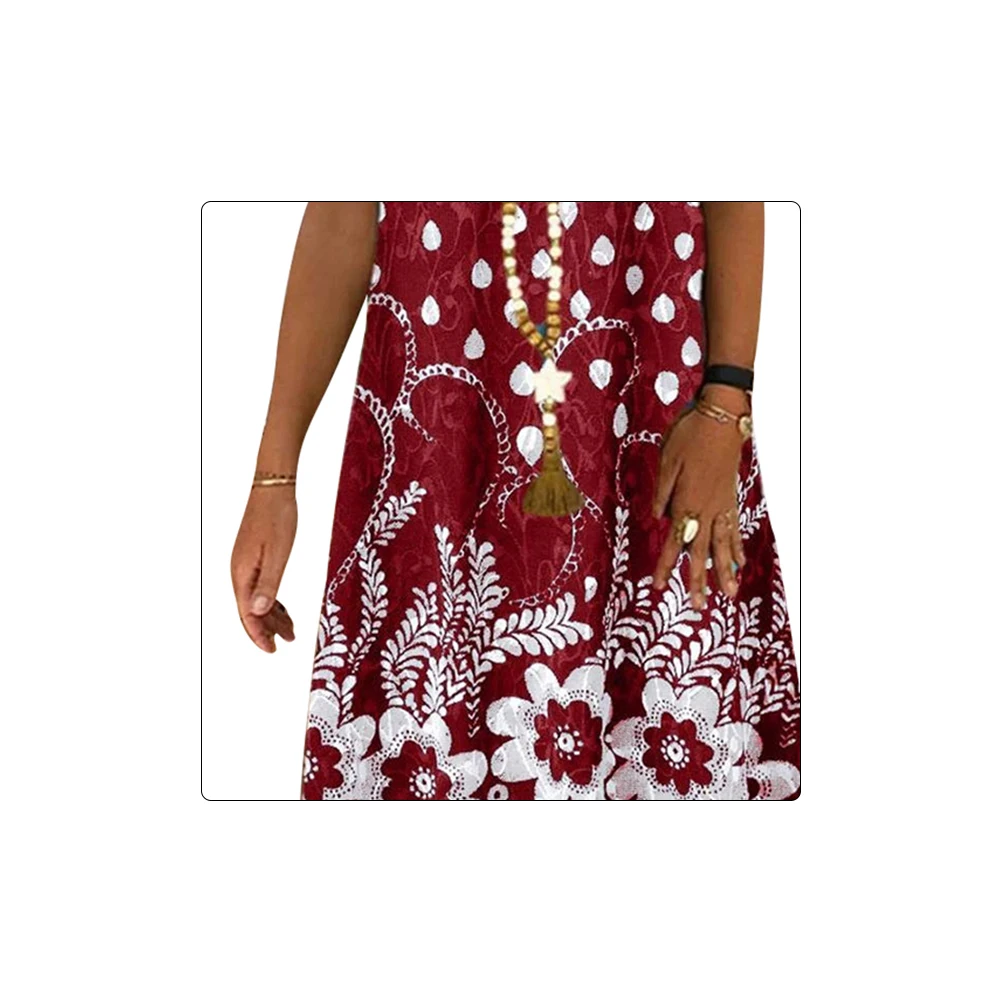 S-4XL Stylish Women V Neck Short Sleeve Floral Waterdrop Print Loose Knee-length Dress Plus Size Vacation Beach Lady | Женская одежда