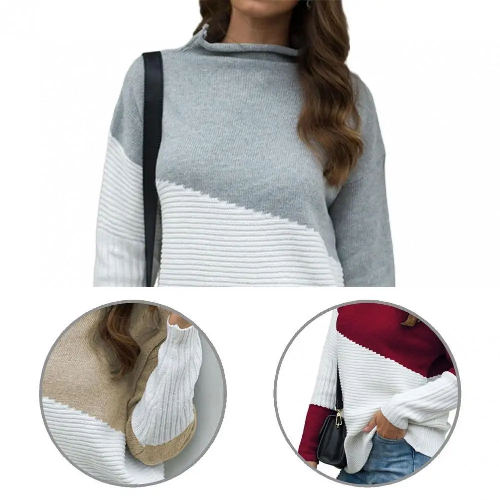 

Пуловер, Повседневный свитер с цветными вставками, свитер с воротником-хомутом, вязаный свитер, свитер с воротником-хомутом для вечеринки