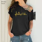 Модная Летняя женская футболка с изображением пульса и смерти, футболка с асимметричным скошенным перекрестным поясом, футболки большого размера