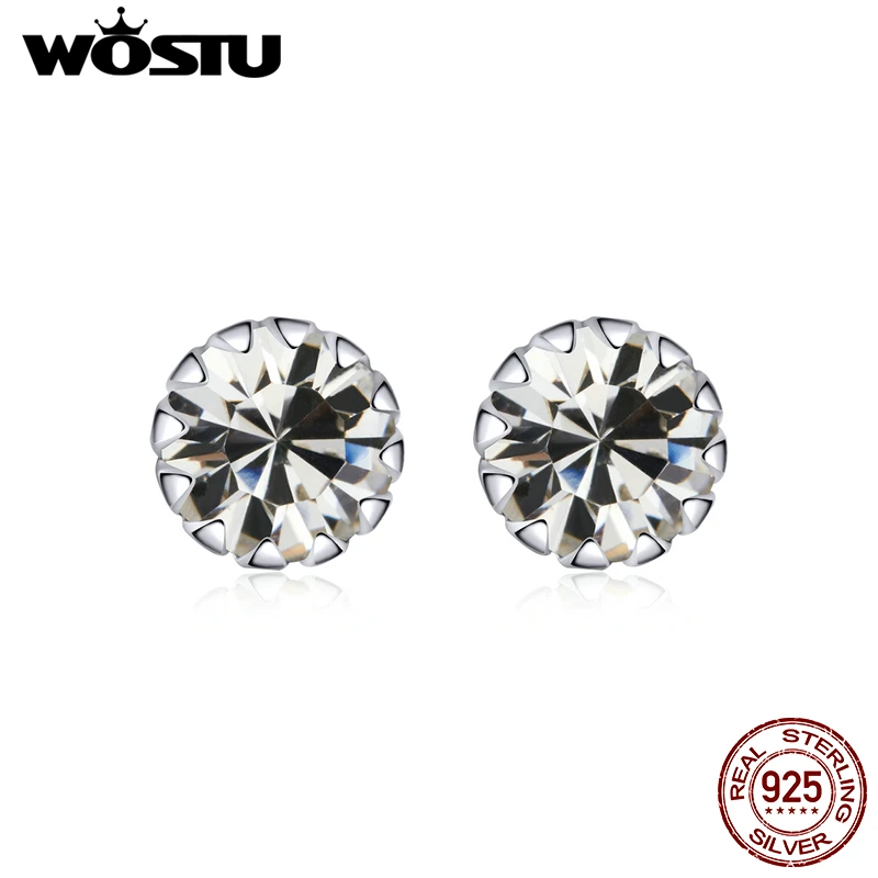WOSTU 100% 925 Sterling Silver 12 Color Birthstone Small Stud Earrings For Women Wedding Tiny Zircon Jewelry DXE862 | Украшения и
