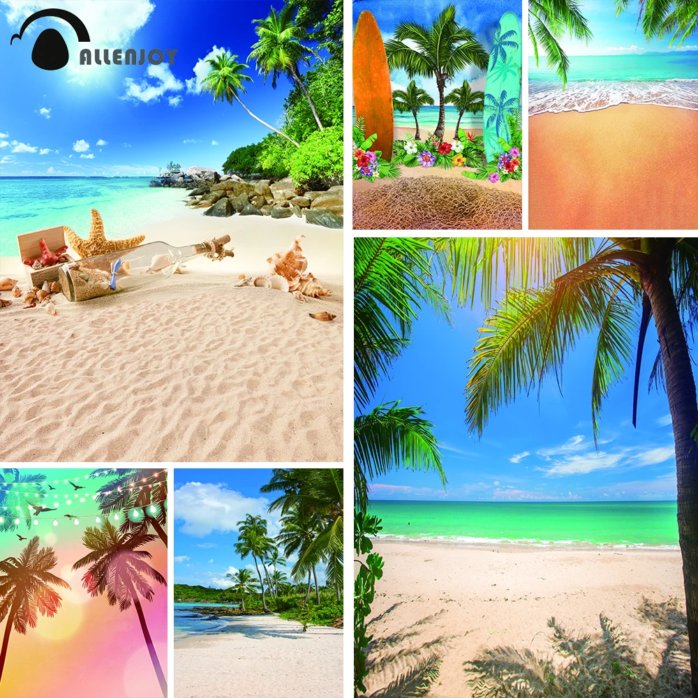 Allenjoy Tropical Sea Beach Background For Photography Vinyl Sky Palm Tree Summer Holiday Nature Scenery Photo Studio Backdrop seaside scenic photography backdrop palm trees blue sky seagull summer holiday beach themed wedding party photo booth background