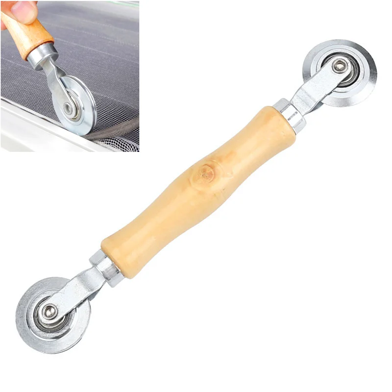 

1Pc Wooden Handle And Steel Wheels Rolling Tool For Double Window Installation Hand Spline Roller Household Durable Screen Door