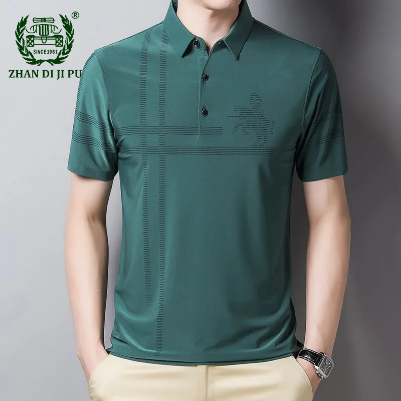 

Ice Silk Polo T Shirt Men Brand High Quality Casual Turn Down Collar Breathable Print Short Sleeve T Shirt Mens Summer Camisas