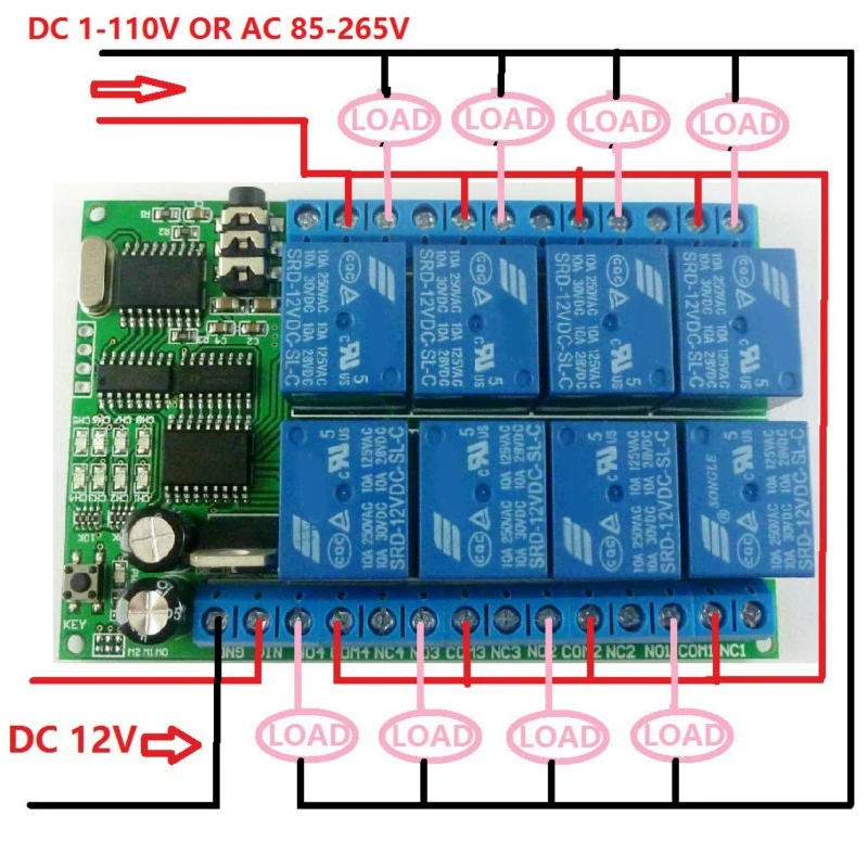 AD22A08 DC12V 8 каналов DTMF реле MT8870 декодер телефон пульт дистанционного управления