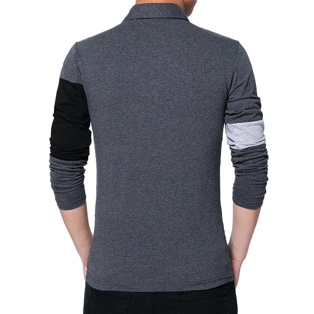 Брендовая мужская рубашка поло с длинным рукавом из кусков черная отворотом