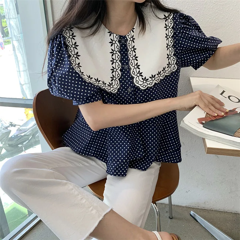 

RUGOD 2021 new style big lapel polka dot shirt women