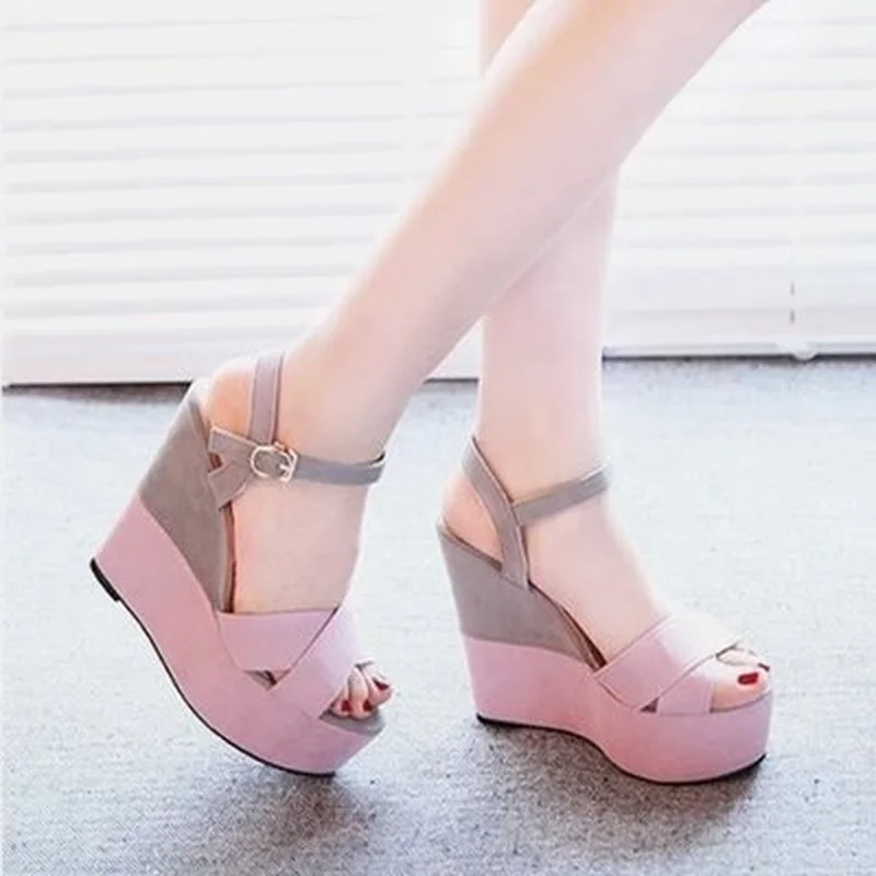 

2019 Summer New Open Toe Female Sandals Muffin Thick Bottom Wedge Fashion Student Sandals High Heel Women's Shoes