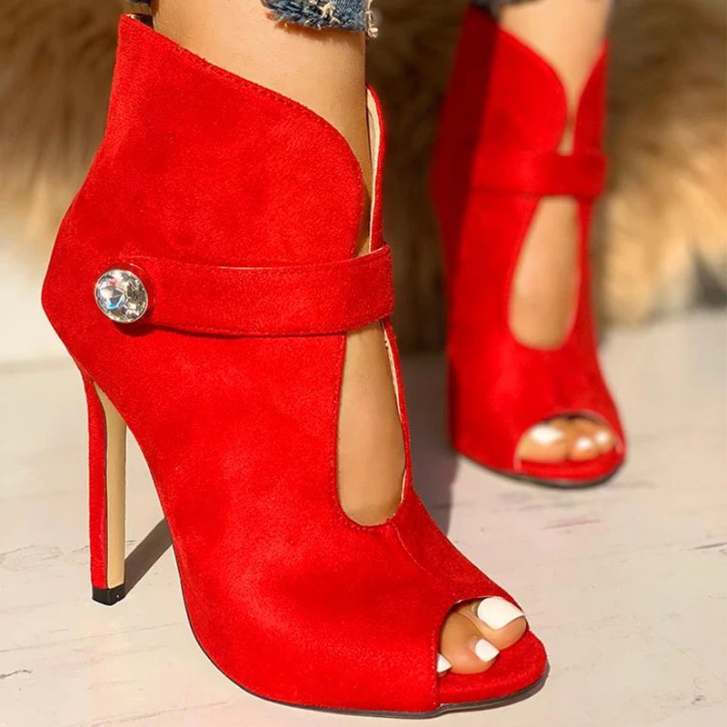 

Женские босоножки с открытым носком, однотонные туфли-лодочки, высокий каблук, заостренный носок, до щиколотки, пикантная модная обувь