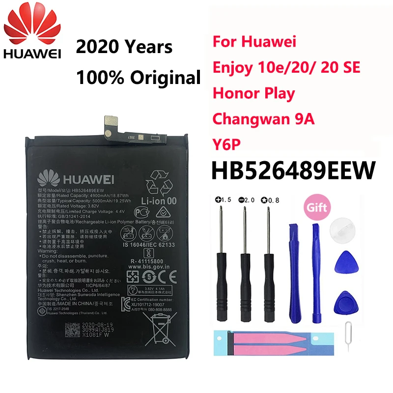 

100% Оригинальный телефон HB526489EEW 5000 мАч аккумулятор для Huawei Enjoy 10e 20 SE Honor Play Changwan 9A Y6P батареи батарея