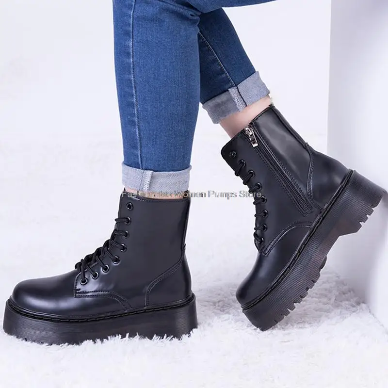 

Женские ботинки на высоком каблуке, осенние ботинки на платформе, женские ботильоны, повседневная обувь в стиле панк с круглым носком на тол...