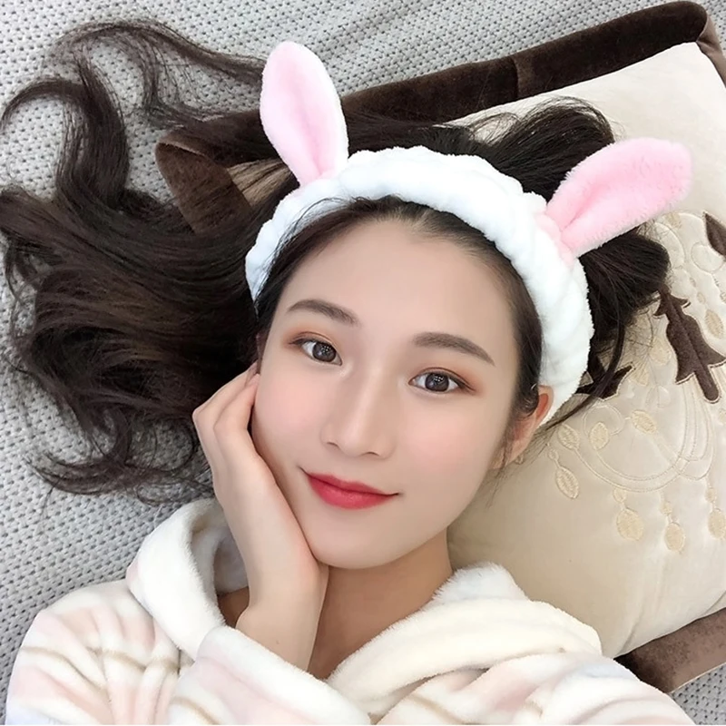 Повязка на голову женская из кораллового флиса милый обруч с милыми кроличьими