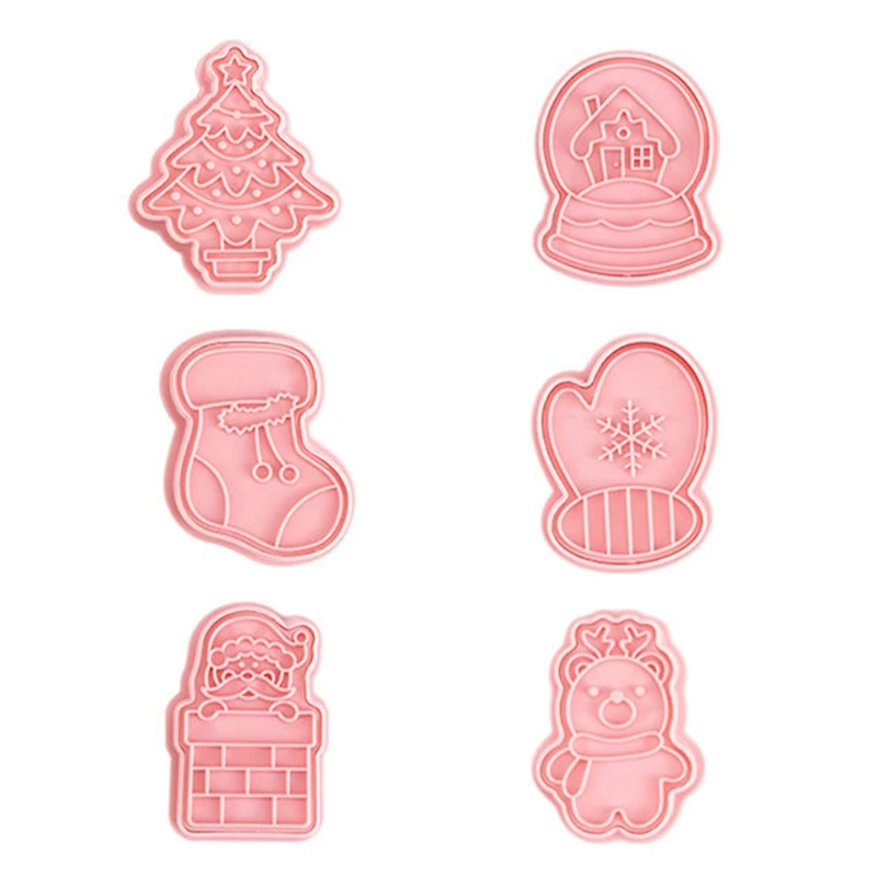 

6Pcs Christmas Cookie Cutters Fondant Cutters Plunger Cookie Stamps Cake Tool M17D