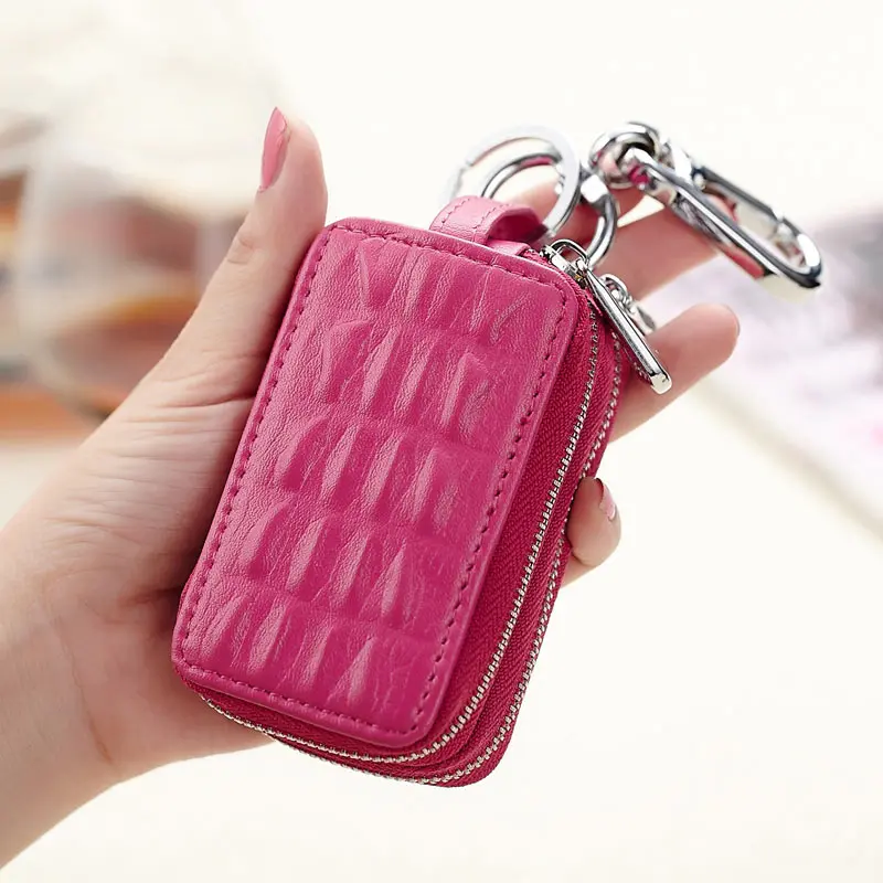 

Carkey Double Zippers Women Men's Multi-functionl Genuine Leather Bag Key Holder Keyrings Change Coin Purse Wallet SWD889