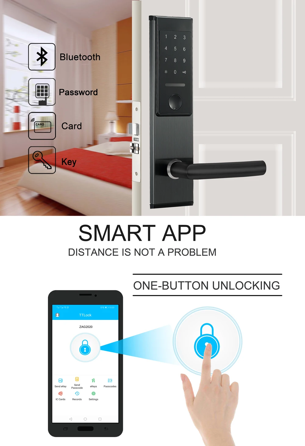 Смарт Bluetooth приложение пароль дверной замок без ключа цифровой дверной замок Пароль+ 6 карт+ 2 механических ключа для дома