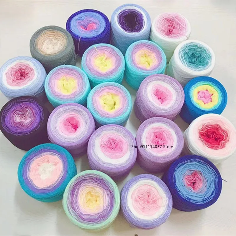 

300g Rainbow Gradient Color Cake Yarn Organic Cotton Blend Yarn DIY Spring/Summer Crochet Skirt Lace Line Hand-Woven Soft Yarn