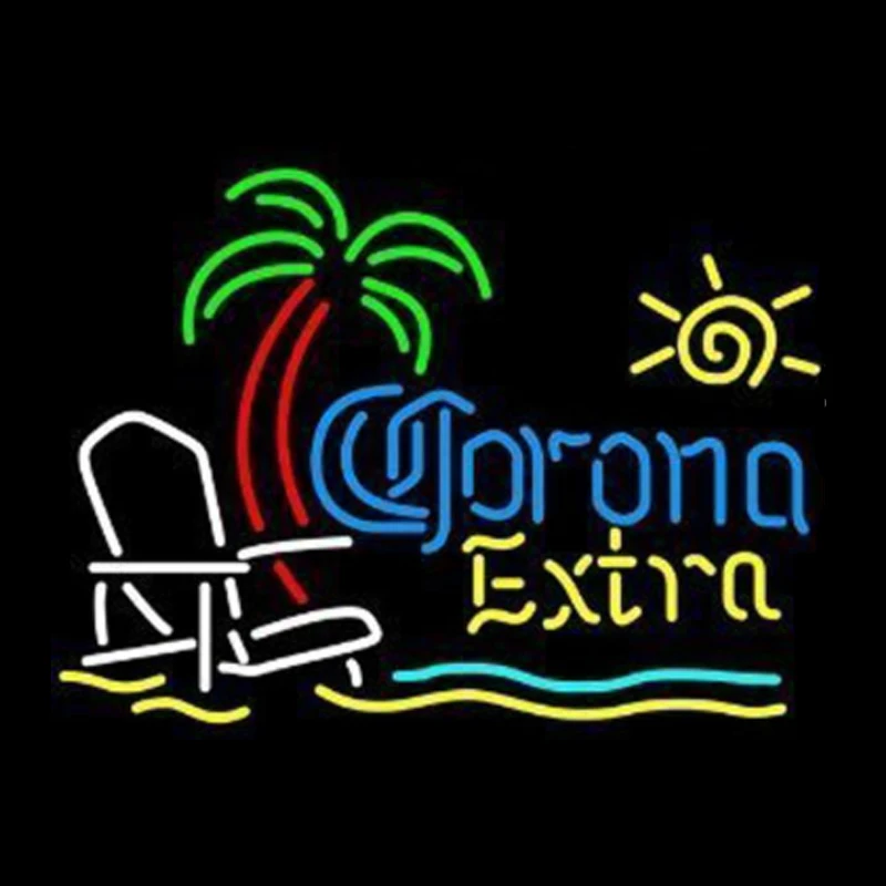 Пляжное Кресло Corona Extra неоновая вывеска с пальмами Настоящая стеклянная трубка