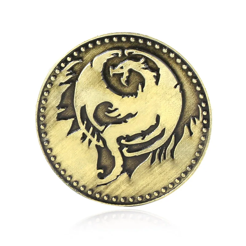 Белый The Elder Scrolls Online Elsweyr Coin Keychain Drago Logo Ancient Bronze Key Chain for Women Men Fans Souvenir Jewelry Gift - Цвет: Белый