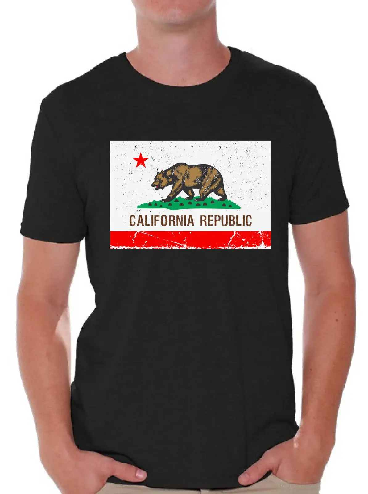 Флаг Калифорнии Винтажная футболка штат медведь флаг сувенир Мужская хип хоп