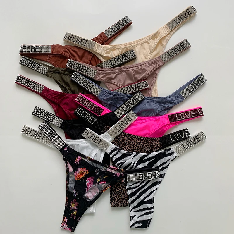 

Sexy Rhinestone G String Panties Women Comfort Ice Silk Seamless Underwear Thongs Female Low Waist Intimates Lingerie Cotton