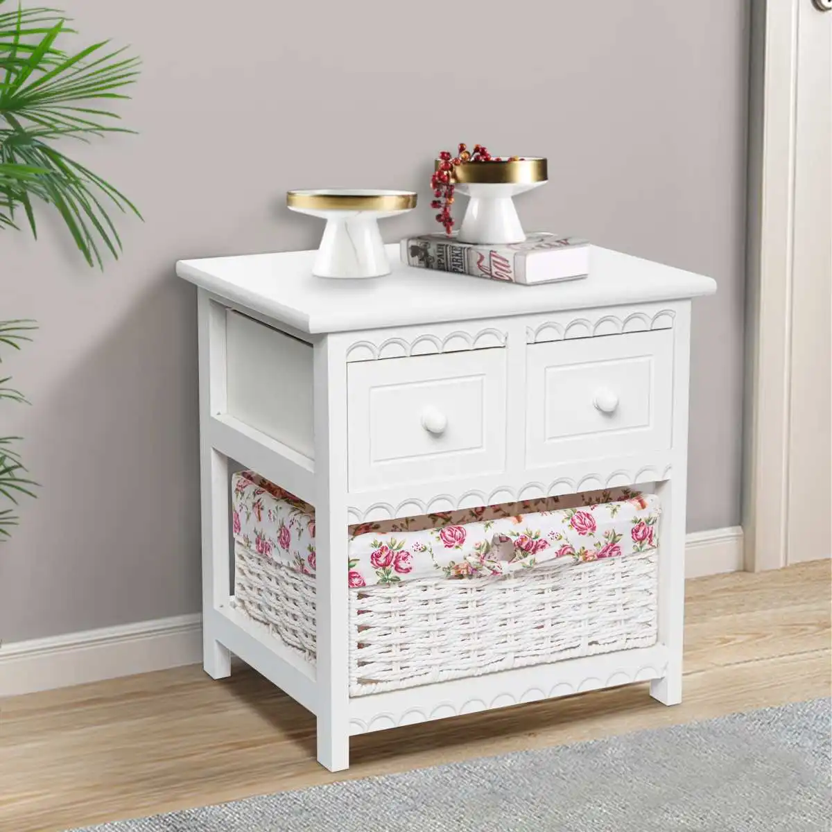

Nordic Wood Bed Side Table Nightstands 3 Drawer Bedside Table Night Stands Magazine Cabinet Basket Storage Organizer for Bedroom
