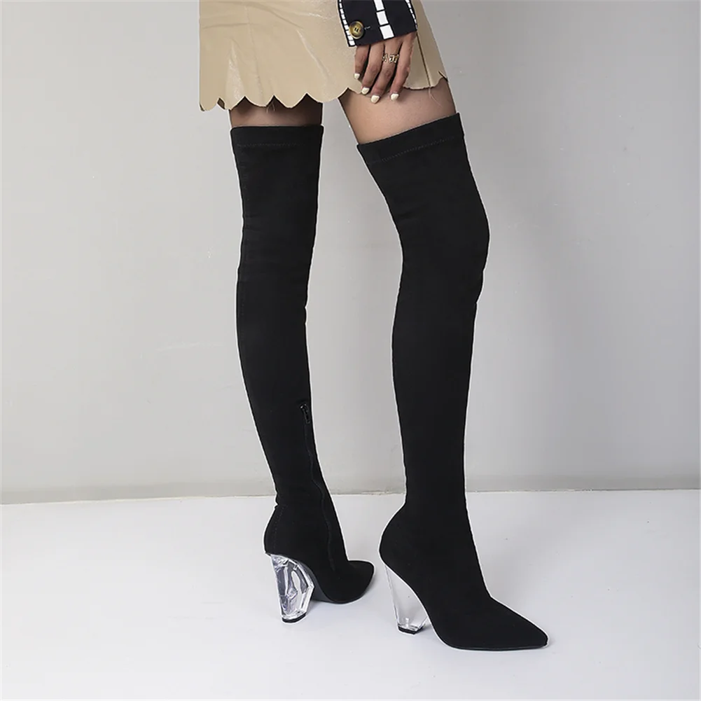 

DORATASIA Brand New Female Thick High Heels Boots Leopard Pointed Toe Over The Knee High Boots Women Party Sexy Shoes Woman