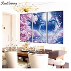 Набор для алмазной вышивки стразы, картина с дельфином, цветком вишни, полная выкладка, 3 шт.