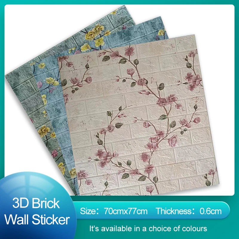 3D кирпичная Настенная Наклейка Персиковый Цветок узор пенная наклейка Китайский