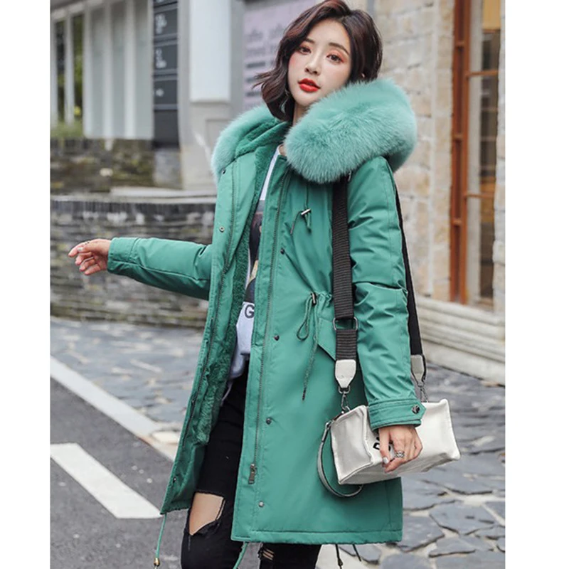 Модное теплоне осеннее зимняя куртка для женщин длинный пуховик с меховым