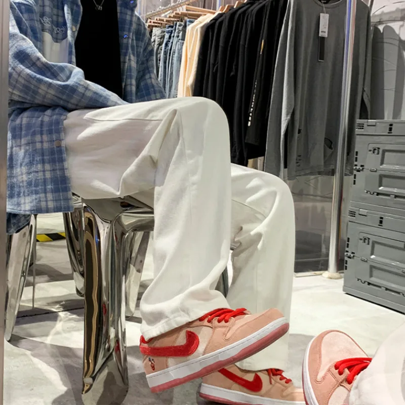 White/Black Baggy Jeans Men Fashion Casual Wide-leg Jeans Men Streetwear Loose Hip-hop Straight Denim Pants Mens Trousers M-2XL