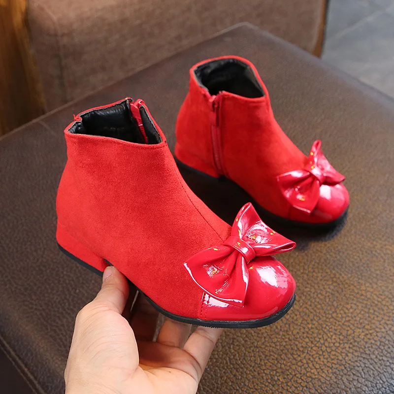 Осень/Зима 2018 Новые короткие ботинки для девочек с бантом Детская Хлопковая