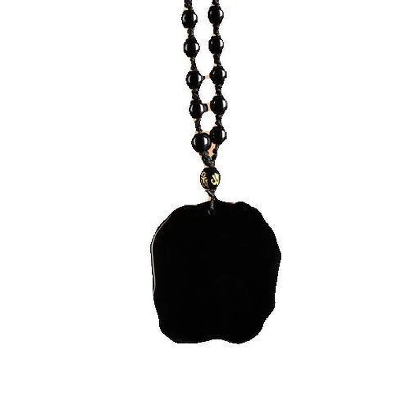 

Natural Black Obsidian Zhongkui Jade Pendant Necklace Chinese Carved Fashion Charm Jewelry Accessories Amulet for Men Women Gift