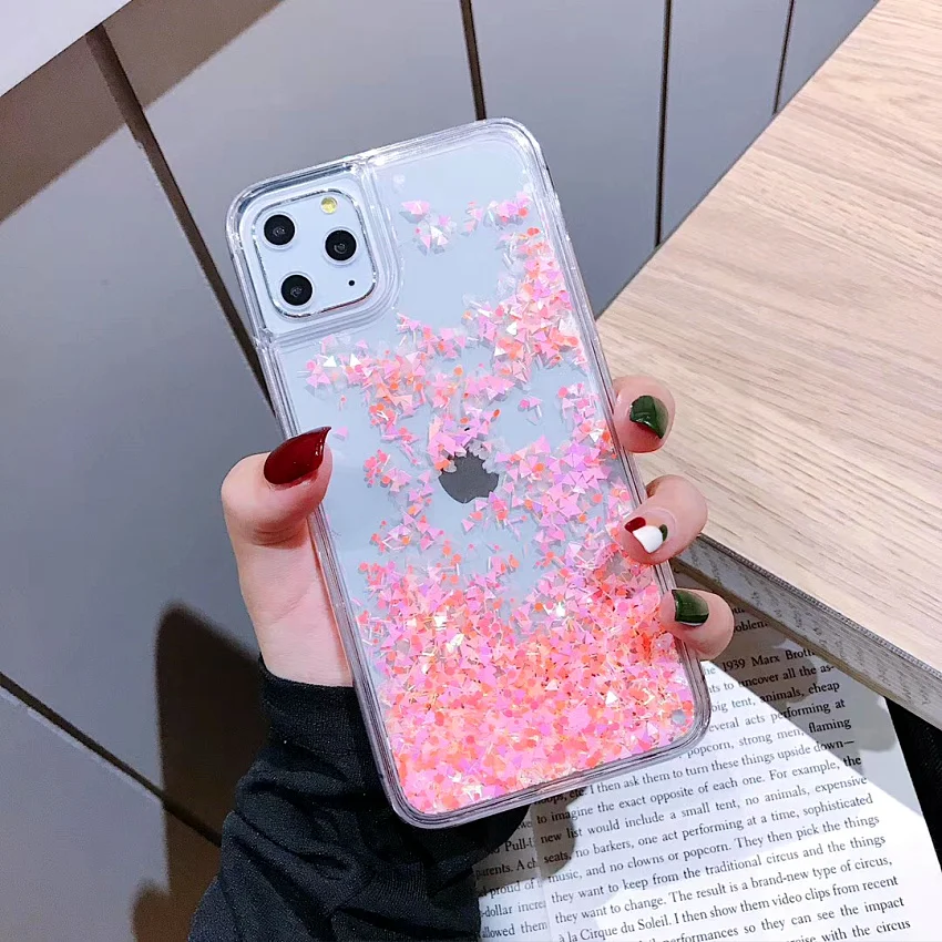 Роскошный розовый чехол с динамическим песком для iPhone 11 Pro Max жесткий пластиковый