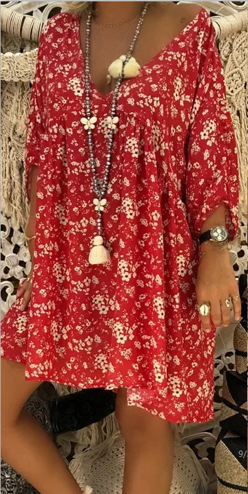 

European and American 2021 fall floral print 9-sleeve dress