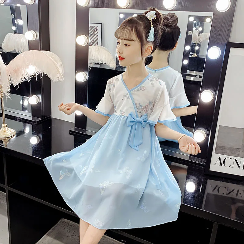 Летнее винтажное платье для девочек костюм Тан в китайском деревенском стиле