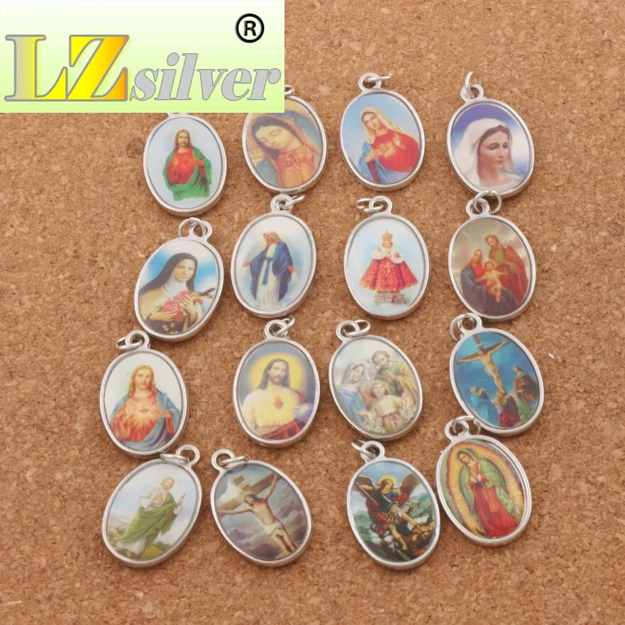 Jesus Saint Christianism Icon Oval Charm Beads 25x15.5mm 100PCS Zinc Alloy Pendants 2-Sides T1569
