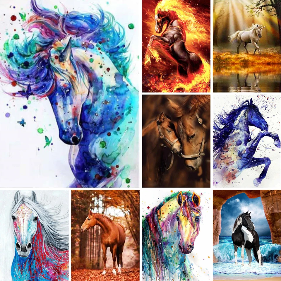 

Алмазная 5D картина «сделай сам», акварельная картина с изображением животных, лошадей, квадратных/круглых алмазов, мозаика, Набор для вышив...