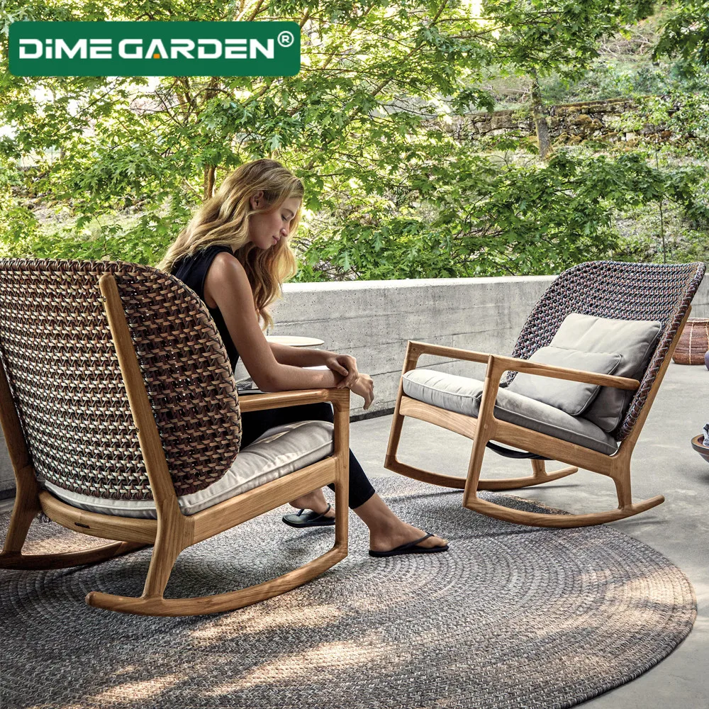 

Outdoor leisure rocking chair small sofa rattan woven solid wood bed and breakfast coffee table courtyard villa