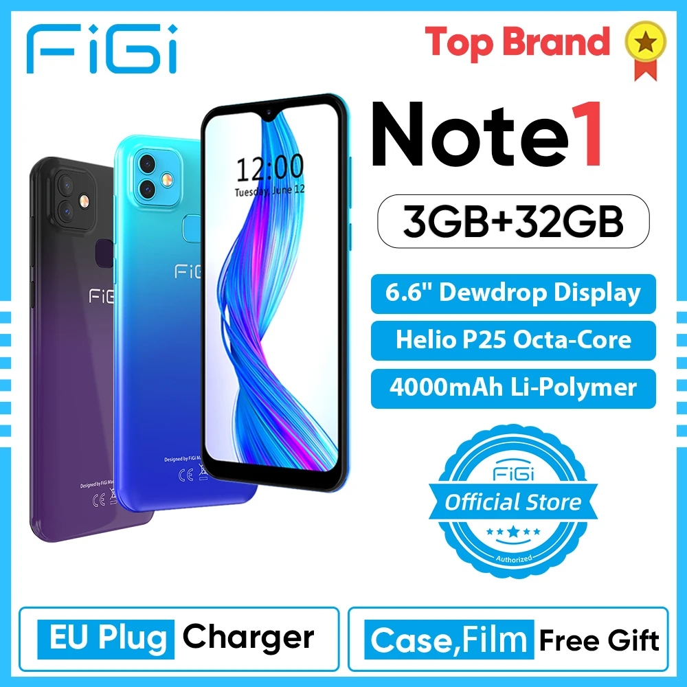 

smartphone FIGI Note 1 Telephone 6.6inch Display 4000mAh Battery MTK Helio P25 Octa Core 3GB 32GB Mobile phone 13MP Dual Cameras