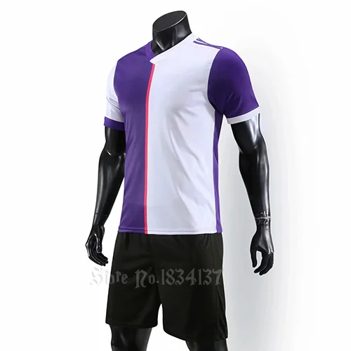 Purple Футбольные майки для взрослых, футбольные майки для мужчин, Футбольная форма на заказ, футбольные комплекты, спортивные костюмы, черные, белые, фиолетовые S-2XL - Цвет: Purple