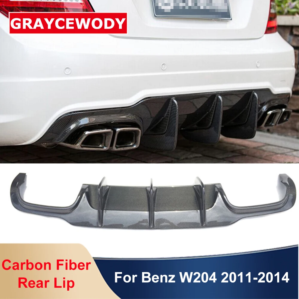 

V Style Carbon Fiber Car Rear Bumper Lip Diffuser Body External Parts For BENZ C Class W204 C180 C200 C260 C300 C63 AMG 2011-14