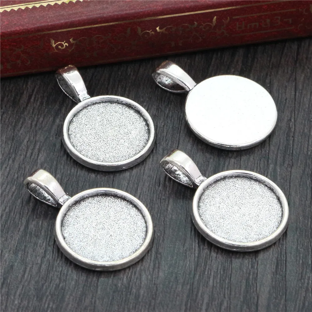 Antique Silver 10 шт 16 мм Внутренний размер античная бронза и серебро цветок простой стиль кабошон базовая Камея Установка Подвески - Цвет: Antique Silver