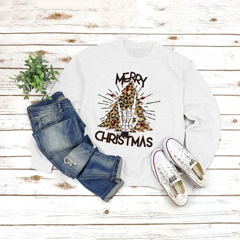 

Женская толстовка с капюшоном с рождественским принтом черепа, Женские флисовые толстовки свободного кроя с длинным рукавом и круглым выре...