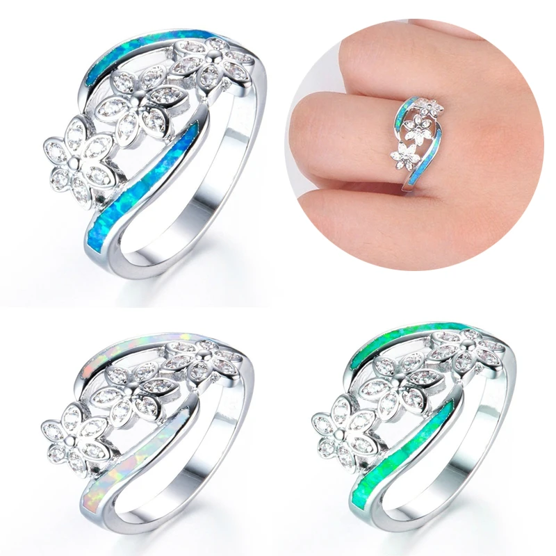 Женское кольцо с имитацией синего огненного опала фианитом | Украшения и