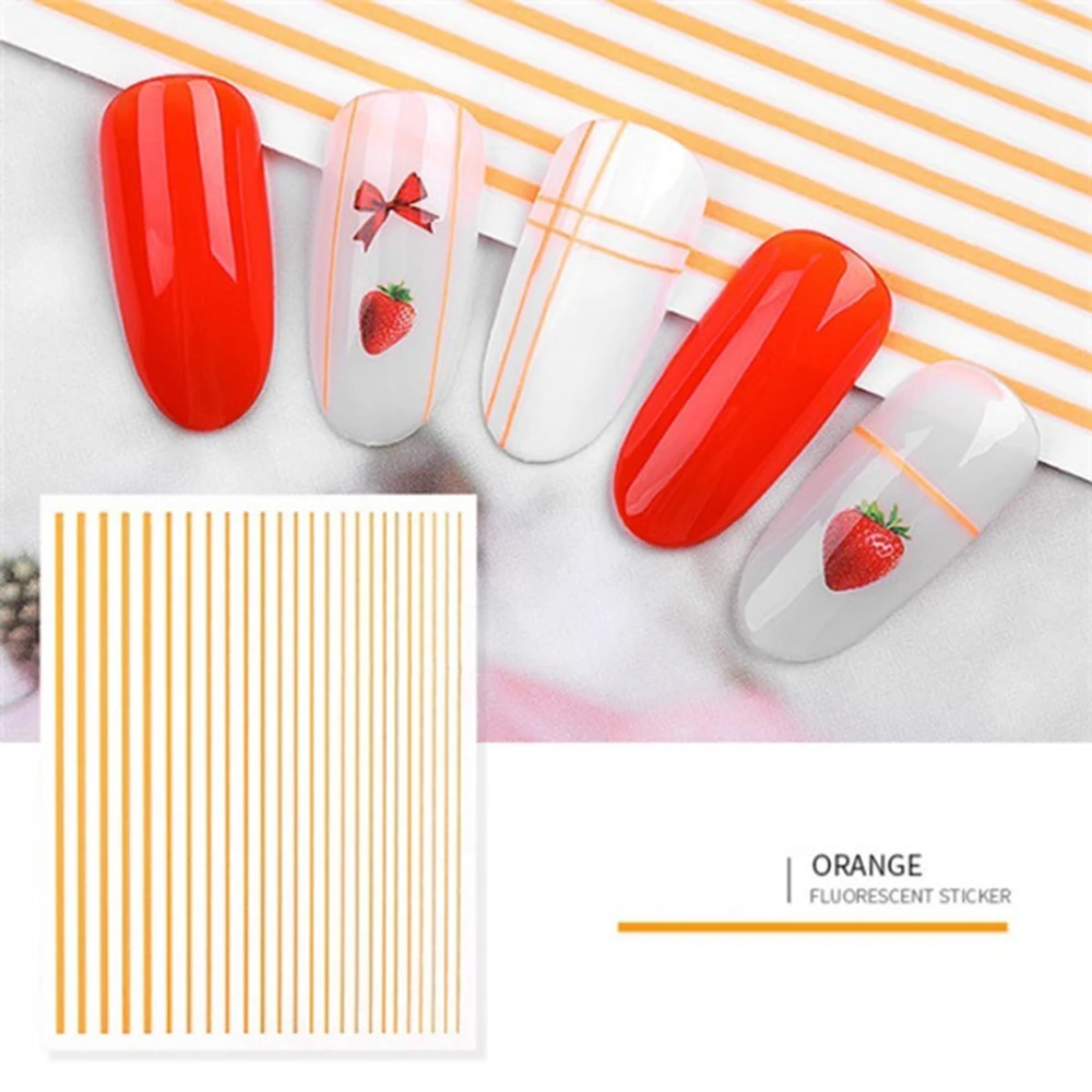 Флуоресцентные 3D наклейки для ногтей смешанные цвета чередование линии DIY Дизайн