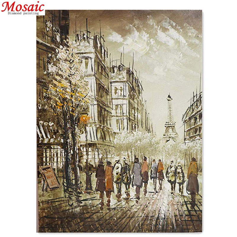 Алмазная картина Парижская улица пейзаж вид города украшение дома Полный