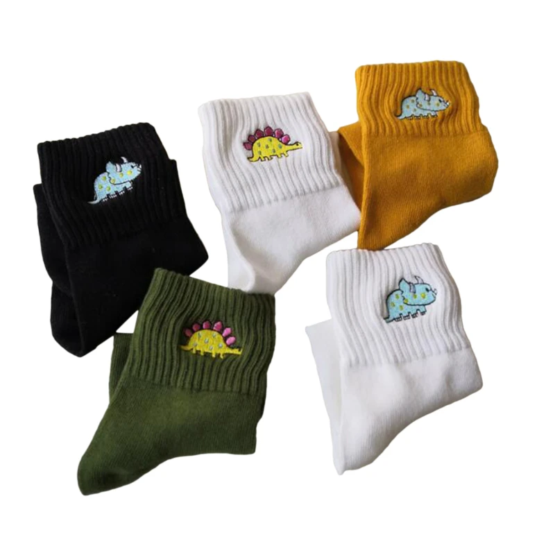 

Новинка, забавные Уютные Носки с рисунком, милые женские хлопковые носки с вышивкой динозавра, белые винтажные короткие носки с милыми муль...
