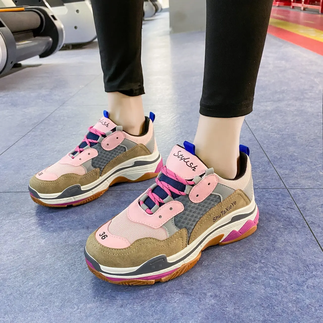 

New Arrival Women's Spring,Summer Platform Sneakers Pink,Gray Rubber Sole Shoes.Running Tennis Shoes for chunky , Casual Shoes