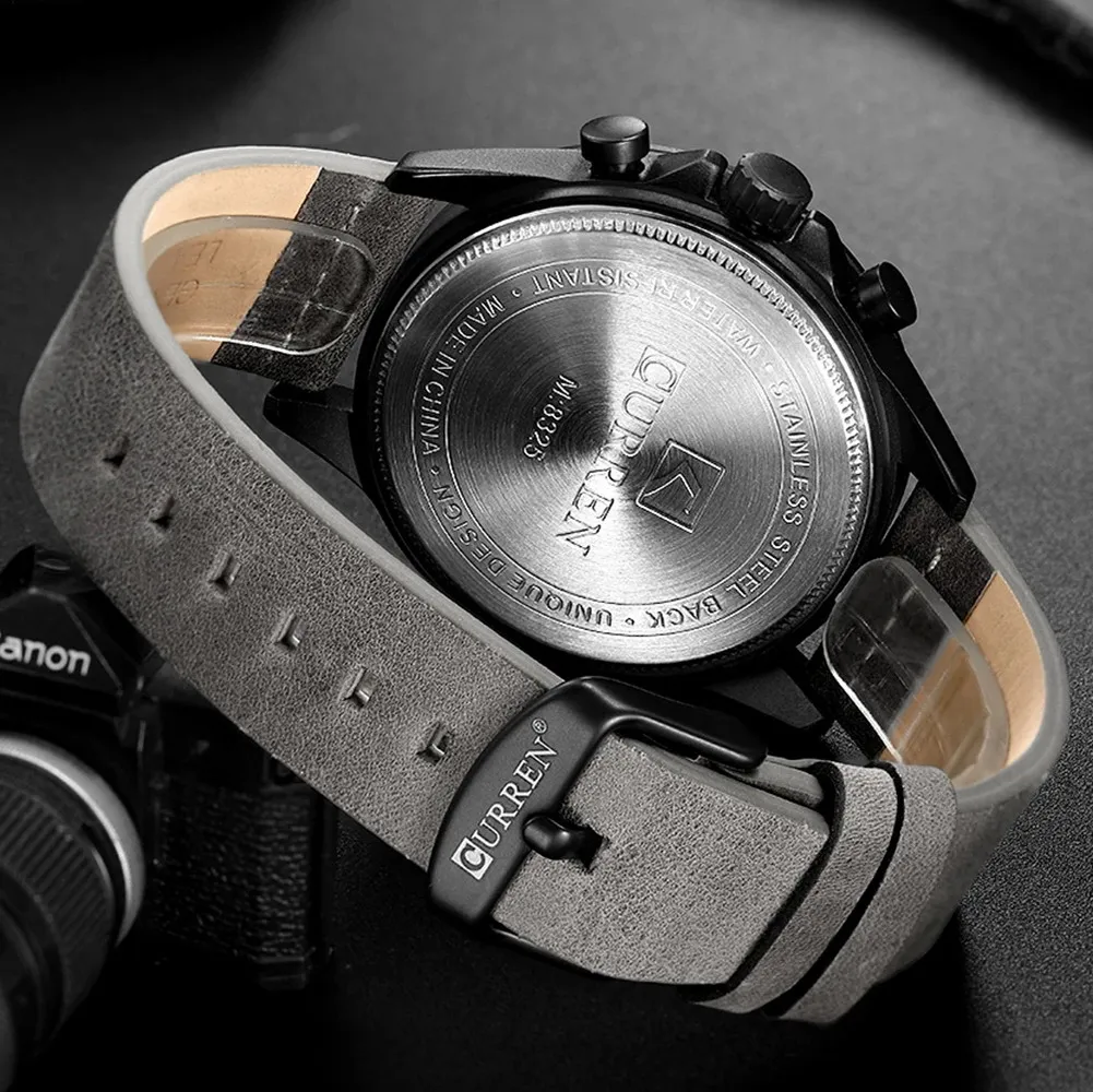 

CURREN Watch Men with Chronograph Leather Strap Watches Fashion Quartz Wristwatch Calendar Clock Male