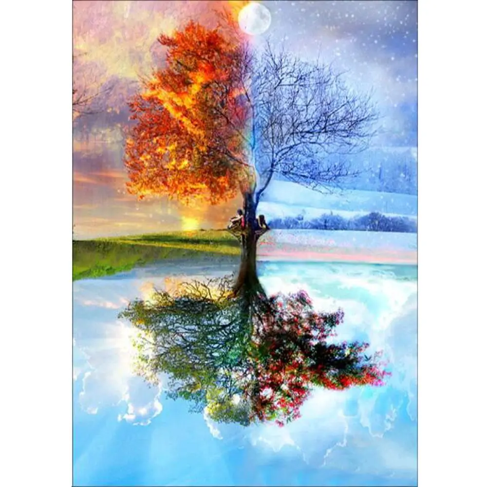 DIY 5D Diamond Painting Four Seasons Tree Cross Stitch Full Drill Embroidery Patterns Rhinestones Home Decor | Дом и сад